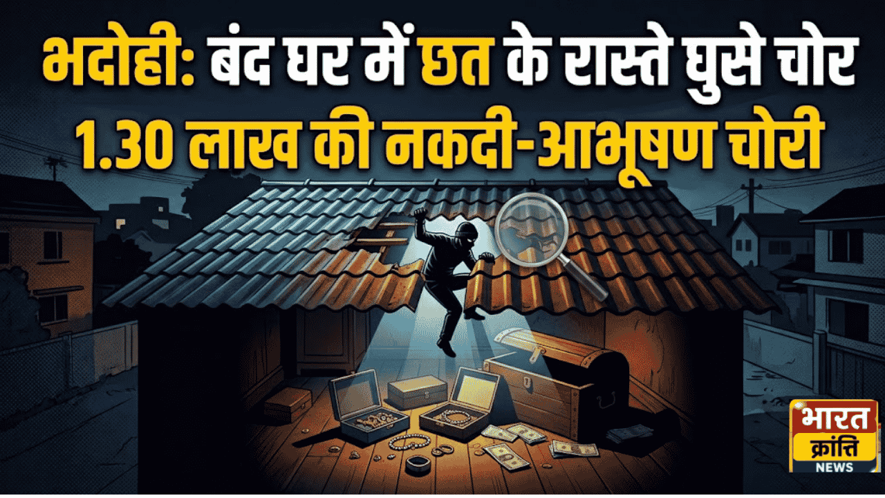 भदोही: बंद घर में छत के रास्ते घुसे चोर, 1.30 लाख की नकदी-आभूषण चोरी